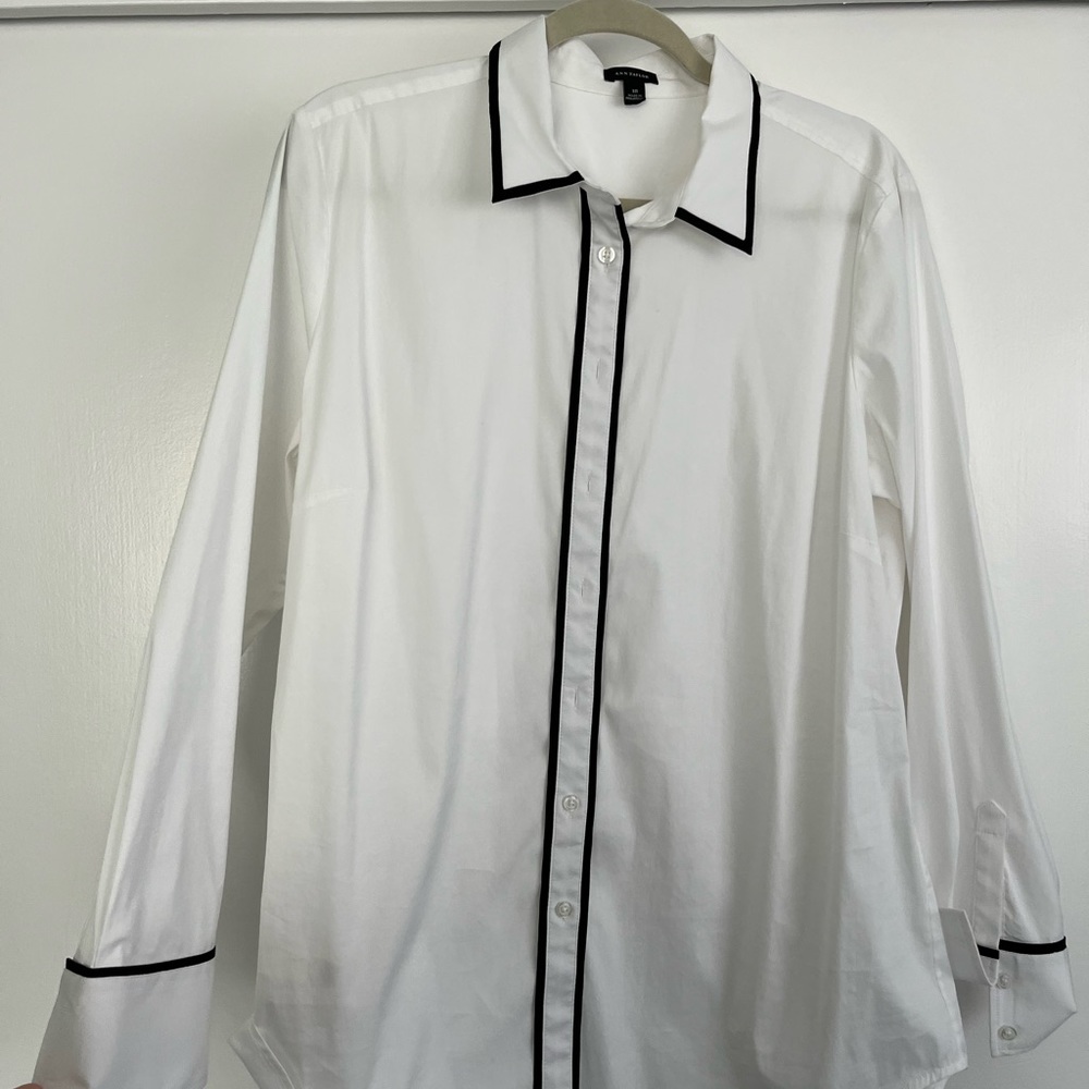 Ann Taylor white blouse, black detail, size 18